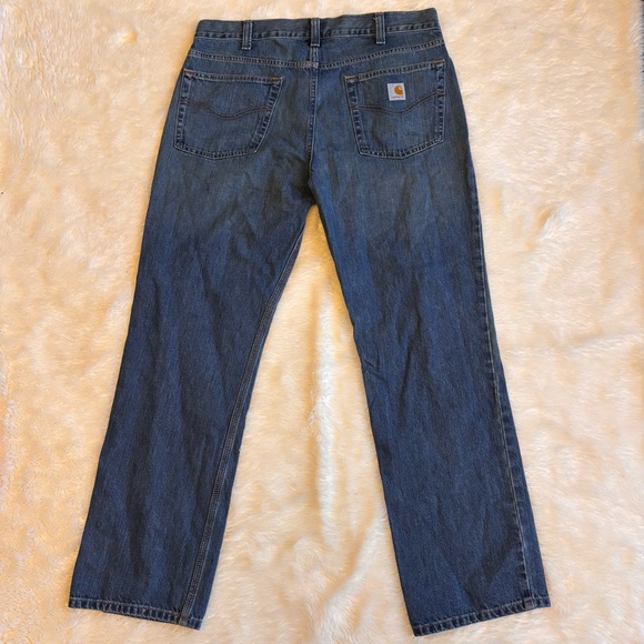 Carhartt Relaxed Straight Fit Medium Wash Blue Denim Jeans Mens 36x32 - Picture 4 of 5